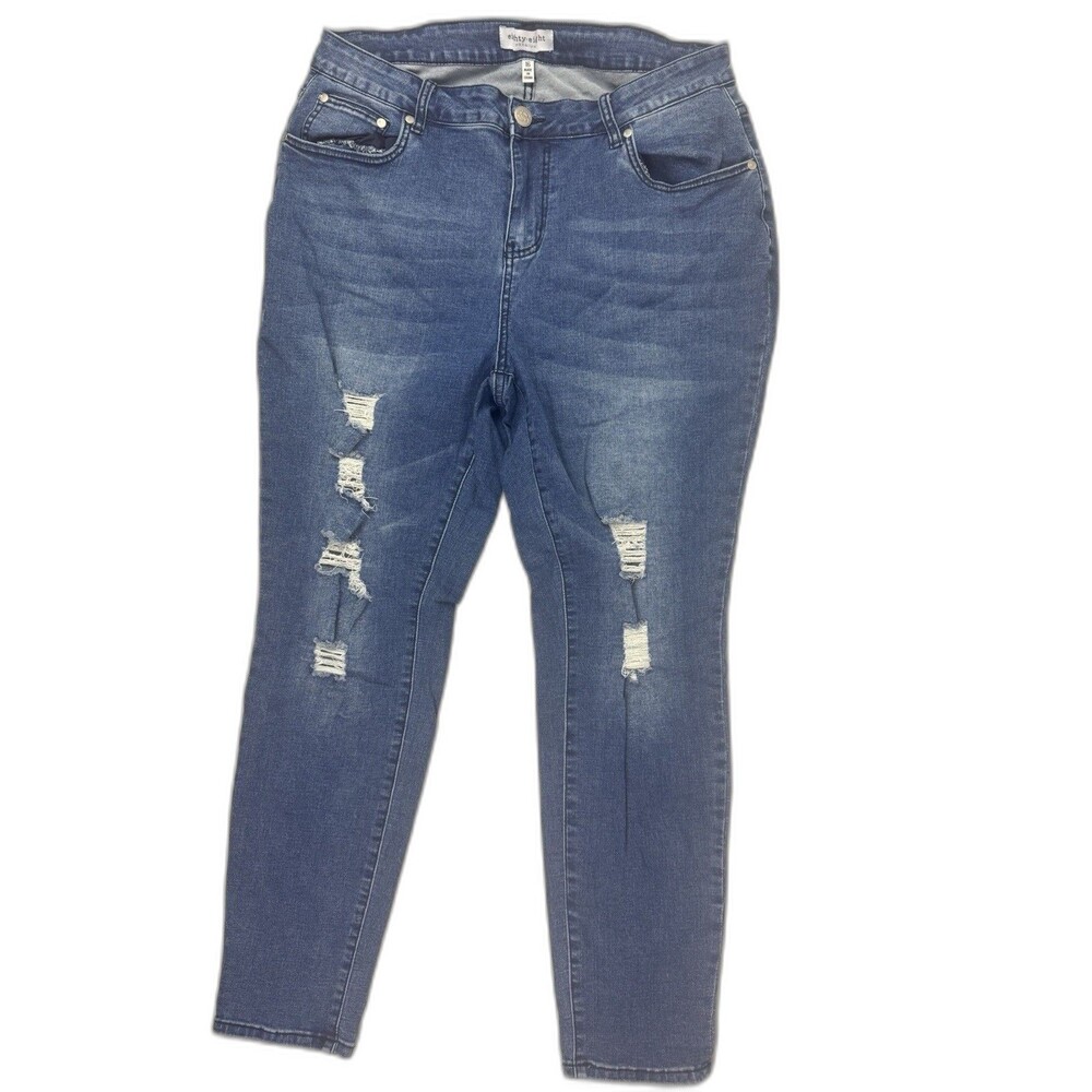 Eighty Eight Size 16 Womens Jeans High Rise Straight Ankle Distress Stretch